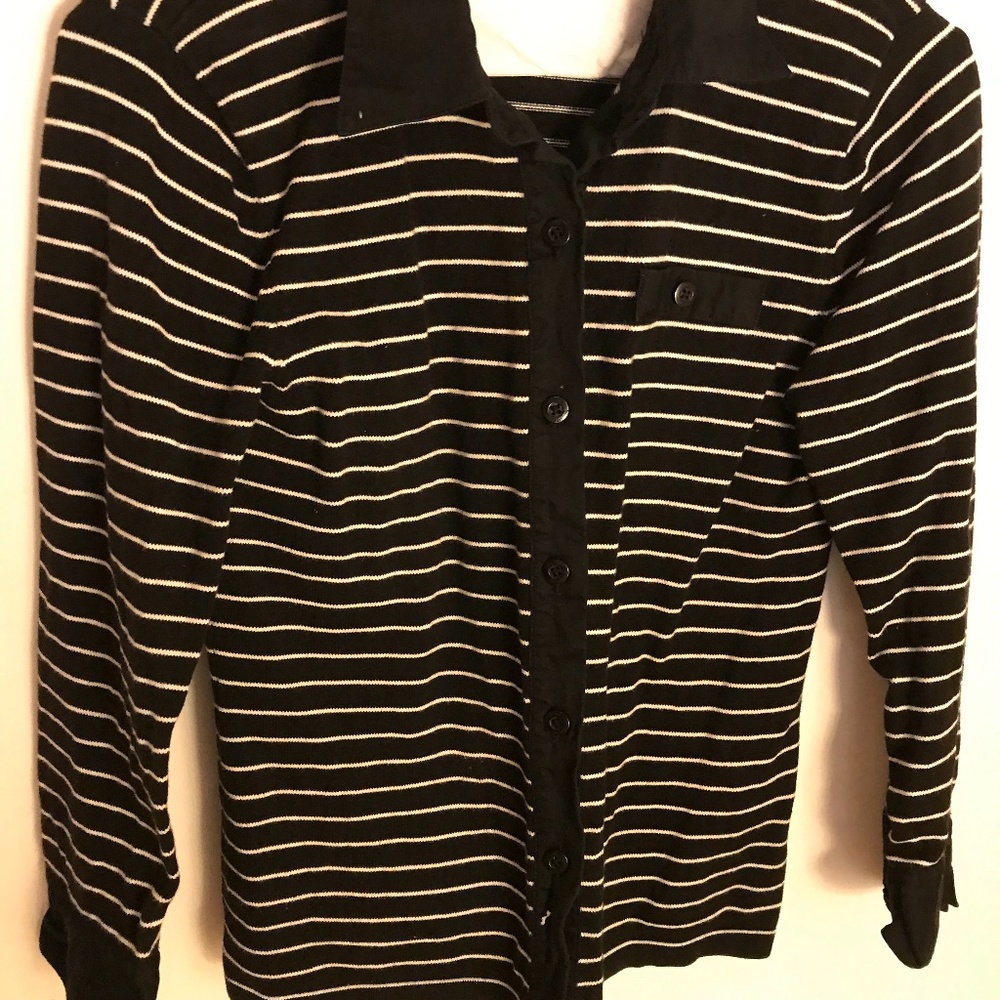 Jones New York S/P Button Up Striped Navy and White Top Long Sleeves
